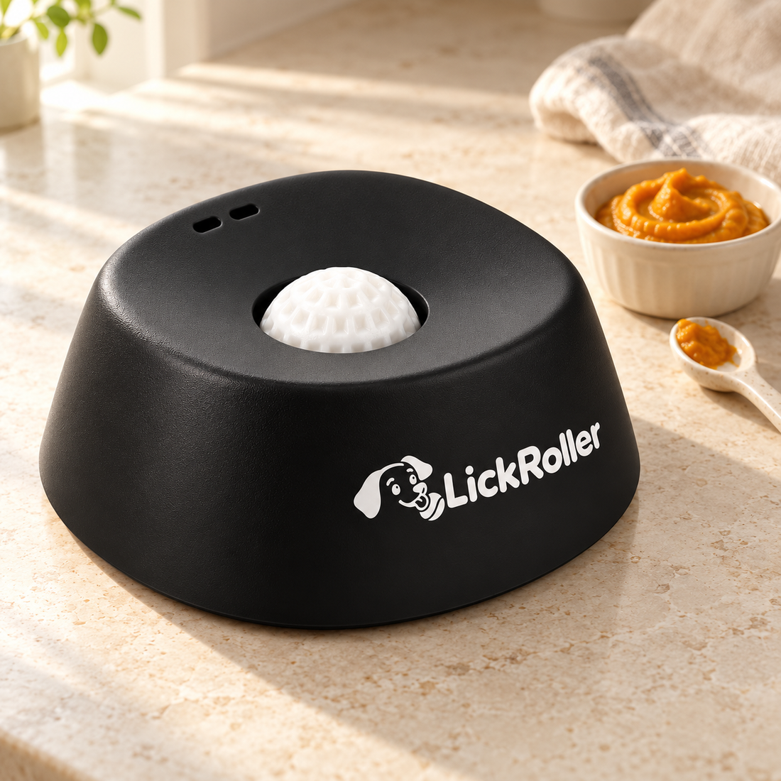 Black bowl on a stone kitchen counter